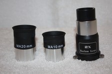 Spectrum Optical 1.25" MA 20mm MA 10mm  2x Barlow Telescope Eyepiece Kit NEW