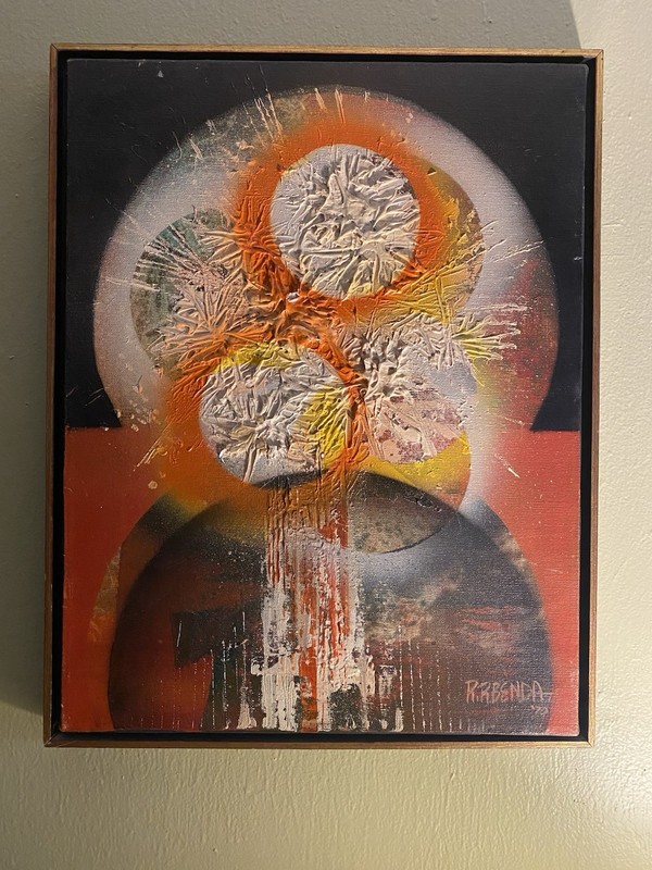 Richard R Benda Vintage  Mixed Media 70’s Art  Acrylic Over Paint Canvas Retro  