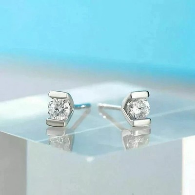 1.00Ct Round Cut Moissanite Women's Solitaire Earrings In 14K White Gold Plated