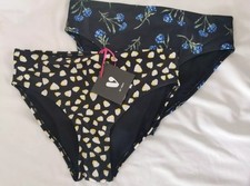 Very Women Swimwear Bikini Bottom in Black With Flowers 2Pack Size 10