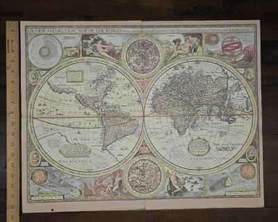 Vtg. Medieval Style Celestial World Map Poster   Astrology Star Chart Art  Nudes