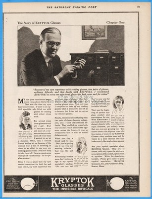 1920 Kryptok Co Glasses Boston MA Invisible Bifocals Story Eye Care Optical Ad