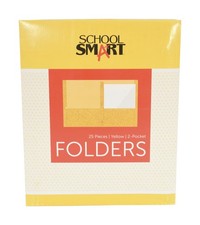 School Smart 2-Pocket Folders with Fasteners, Yellow, Pack of 25