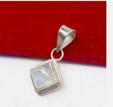 20 Ct Natural Rainbow Moonstone Gemstone 925 Sterling Silver Square Cut Pendant