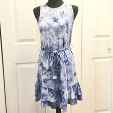 Michael Kors Women's Tie-dye Ruffle Hem Sleeveless Dress Belted Size XS