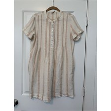 Faherty Germina White Blush Tan Striped Linen Short Sleeve Dress M Pockets