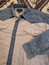 Vintage Wrangler Pearl Snap Long Sleeve Shirt Western Denim  Beige Men's XL