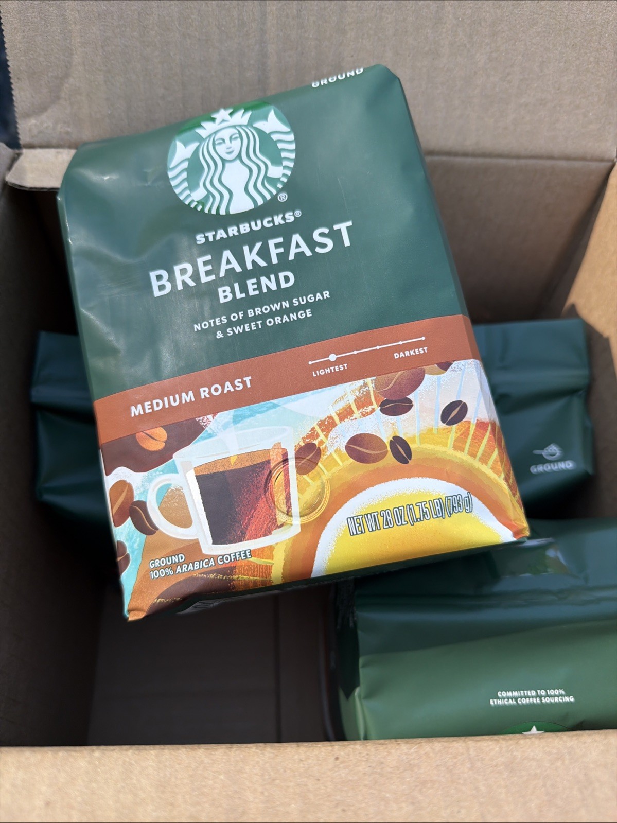 (4) 28oz Starbucks Ground 7lbs  Roast Coffee Breakfast Blend In Date