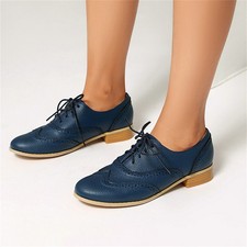 Women's Low Heels Vintage Wingtips Oxfords Pumps Lace Up Casual Brogues Shoes