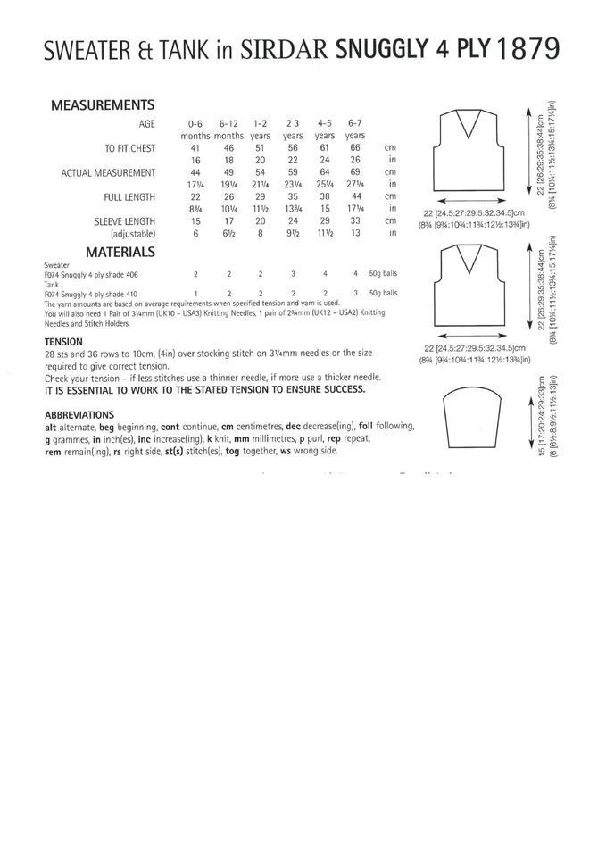 Sirdar 1879 Baby & Toddler Knitting Pattern – Sweater & Tank Top – Snuggly 4 Ply - Image 2 of 2