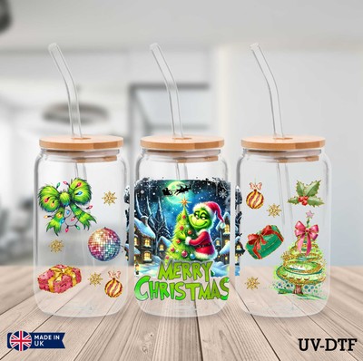 Grinch Weihnachten UV DTF Aufkleber - 16oz Libbey Dose Glasfolie yn611