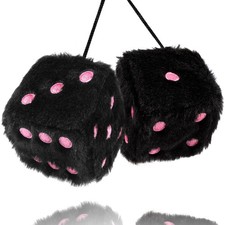 Black Fuzzy Dice for Car Rear View Mirror, Pair of 2.75" Plush Dice Retro Han