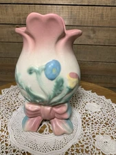 Vintage Hull Pottery Bow Knot Ceramic Vase Pink Blue Footed Cottage 1950s Pastel