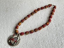 Old Antique Hinduism wooden Bohemian Necklace Mala With Pendent, Collectible.