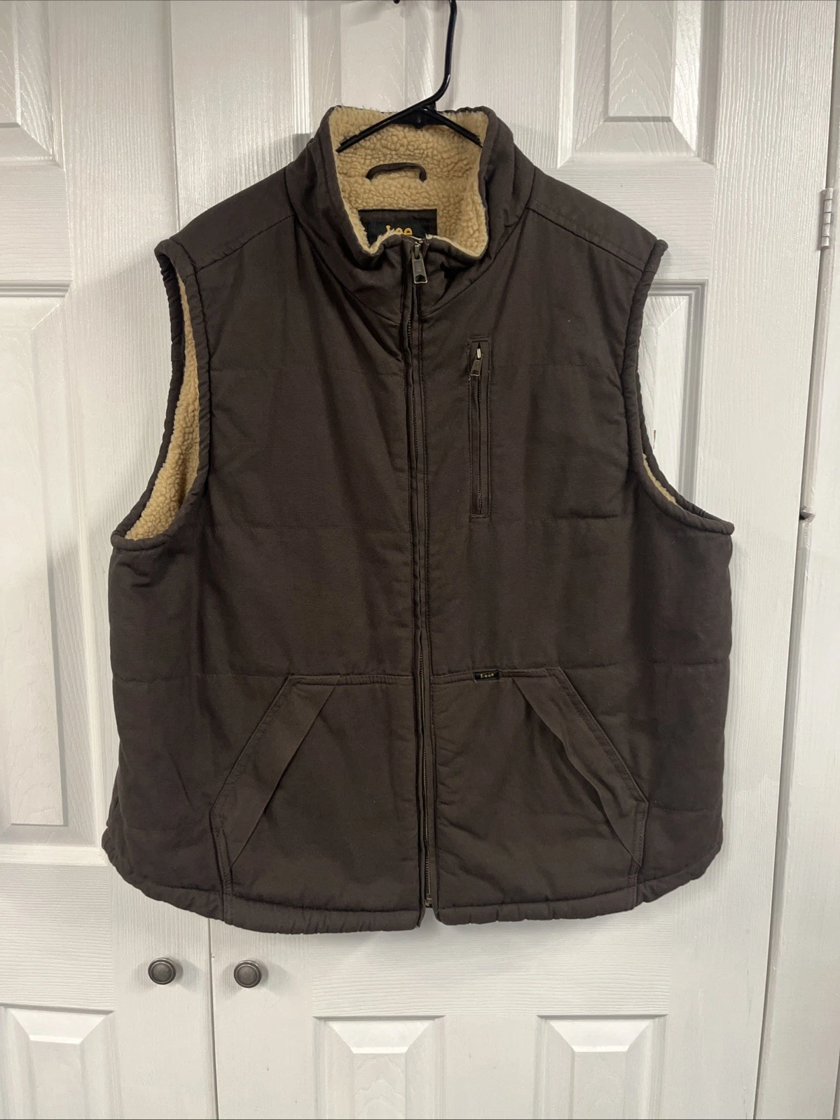 Lee Workwear Sherpa Lined Jacket Vest Mens XL Brown Canvas, Pockets