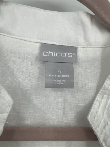 Chico's Linen Blend Embellished Kurta White Women's Sz 4 20/22 - Picture 2 of 8