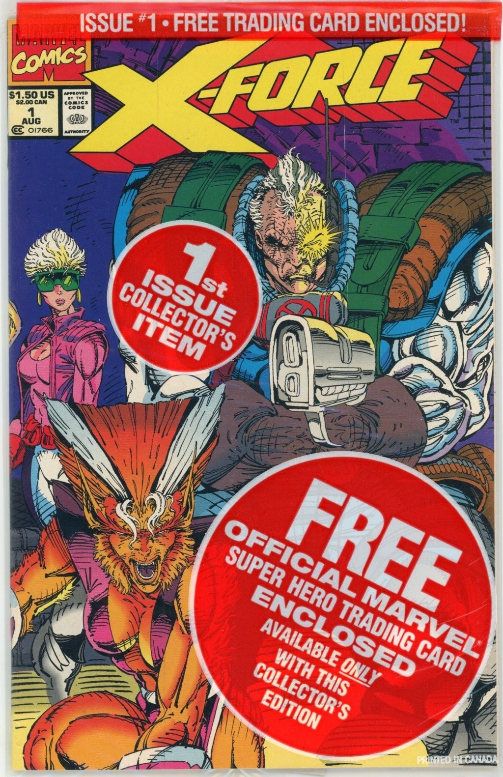 X-Force #1 1991 Marvel Comics Polybagged Comic Book Deadpool Card