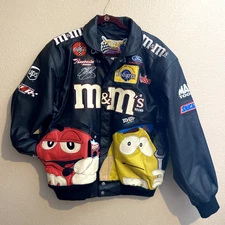 NASCAR leather JACKET men MEDIUM  black JH Design M&M's candy Elliott Sadler #38
