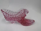 Vintage Fenton Pink Art Glass Cat Face Hobnail 5-1/2" Shoe/Slipper Collectible