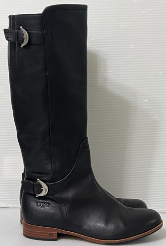 UGG Amberlee Boots Buckle 1921 Black Leather Tall Riding Boots Sz 9 EUC
