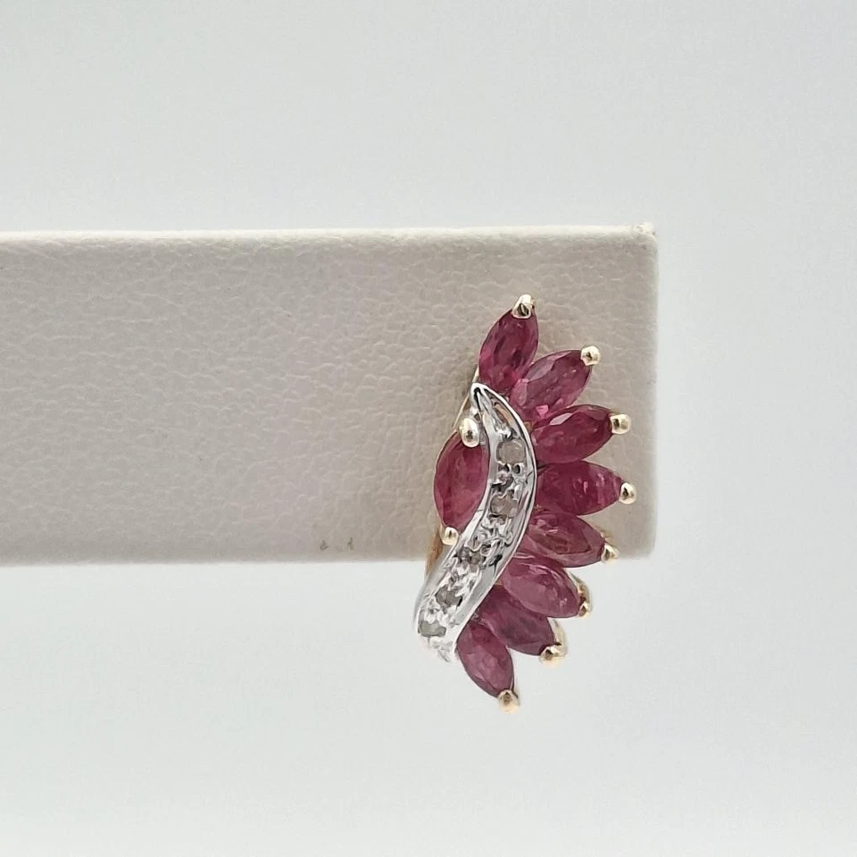14K Yellow Gold Marquise Natural Ruby & Diamond Accent Wing Stud Earrings - Image 3 of 4