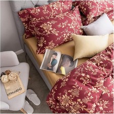 Eastern Floral Chinoiserie Blossom Print Duvet Quilt Cover Navy Twin, Garnet