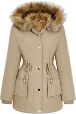 Womens Winter Parka Jacket Waterproof Fleece Lined Hooded Coat Khaki XL