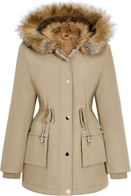 Damen Parka Jacke Mantel Winter Wasserdicht Fleece Gefüttert Kapuze Khaki XL