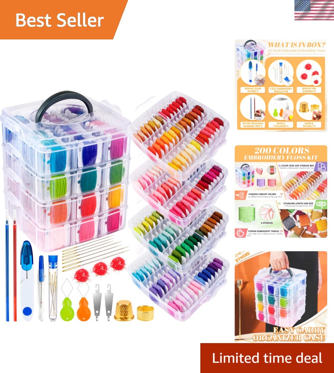 Thread Kit With 62 Tools & 4-tier Organizer - Craft Bliss!