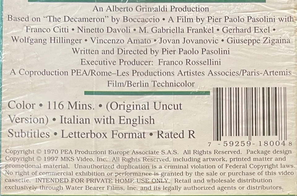 Pier Paolo Pasolini-The Decameron-VHS-Italian W/English Subtitles-New & Sealed - Image 4 of 4