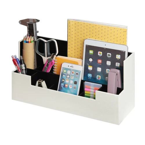 Schreibtischplatte Organizer/Caddy Weiß Leder Schwarz Einsatz Jackcube Design - Bild 3 von 7