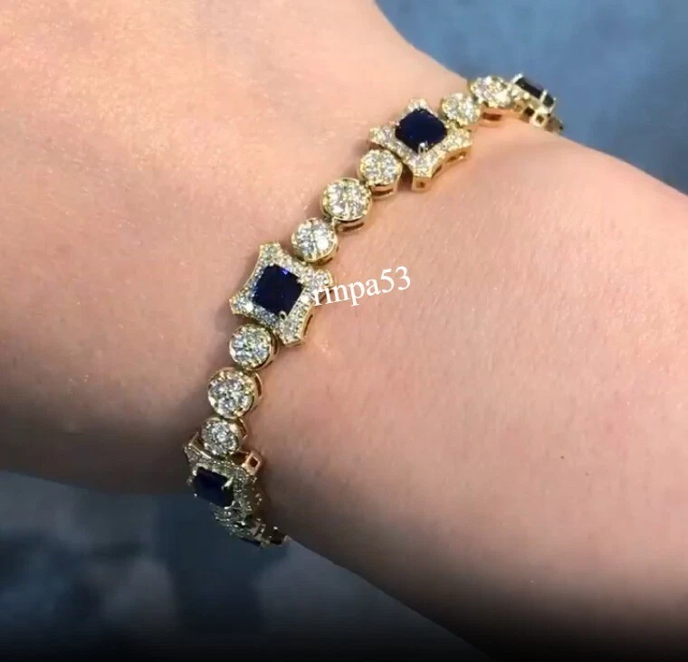 Pulsera Lab Syn azul zafiro rojo alfombra desgaste joyería para mujer real In925 SS Foto 4 de 4