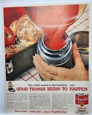 1959 Campbells Tomato Soup Lunchbox Vintage Print Ad Man Cave Art Deco Poster
