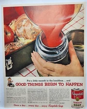 1959 Campbells Tomato Soup Lunchbox Vintage Print Ad Man Cave Art Deco Poster