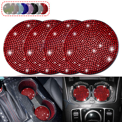 4 Pack Bling Rhinestone Car Coasters, PVC Auto Car Cup Holder Insert Coaster - 2.75" Anti Slip Universal Vehicle Interior Accessories Crystal Glitter Cup Mats For Women, Girl By Cacturism, Black