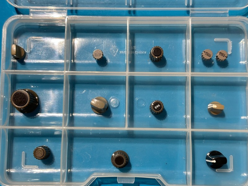 Group of 11 unique (12 total) Vintage Tektronix 366-XXXX knobs -Case gray black