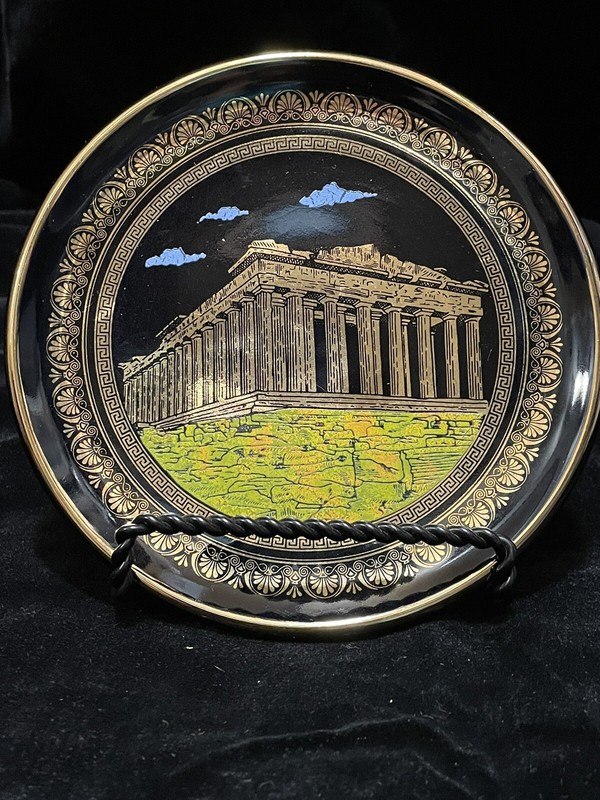 Small Vintage Display Plate From Greece Handmade 24K