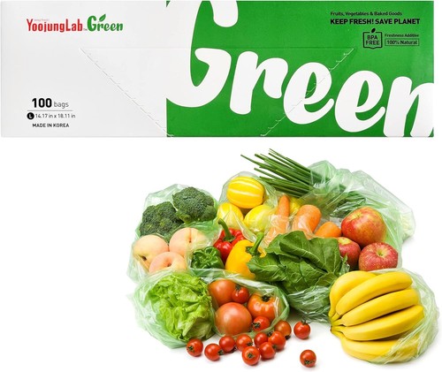Green, Food Storage Bags, 14.17" 18.11" 100bags, Keep Fresh Produce Bags, Food