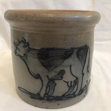 ROWE POTTERY WORKS  5.5” Salt Glazed Cow Crock- No Flaws