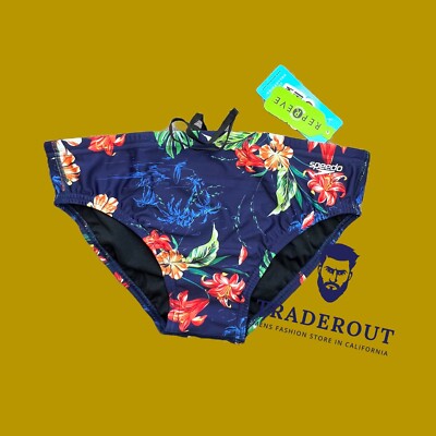 Speedo Men navy blue floral print endurance swim Brief Swimwear