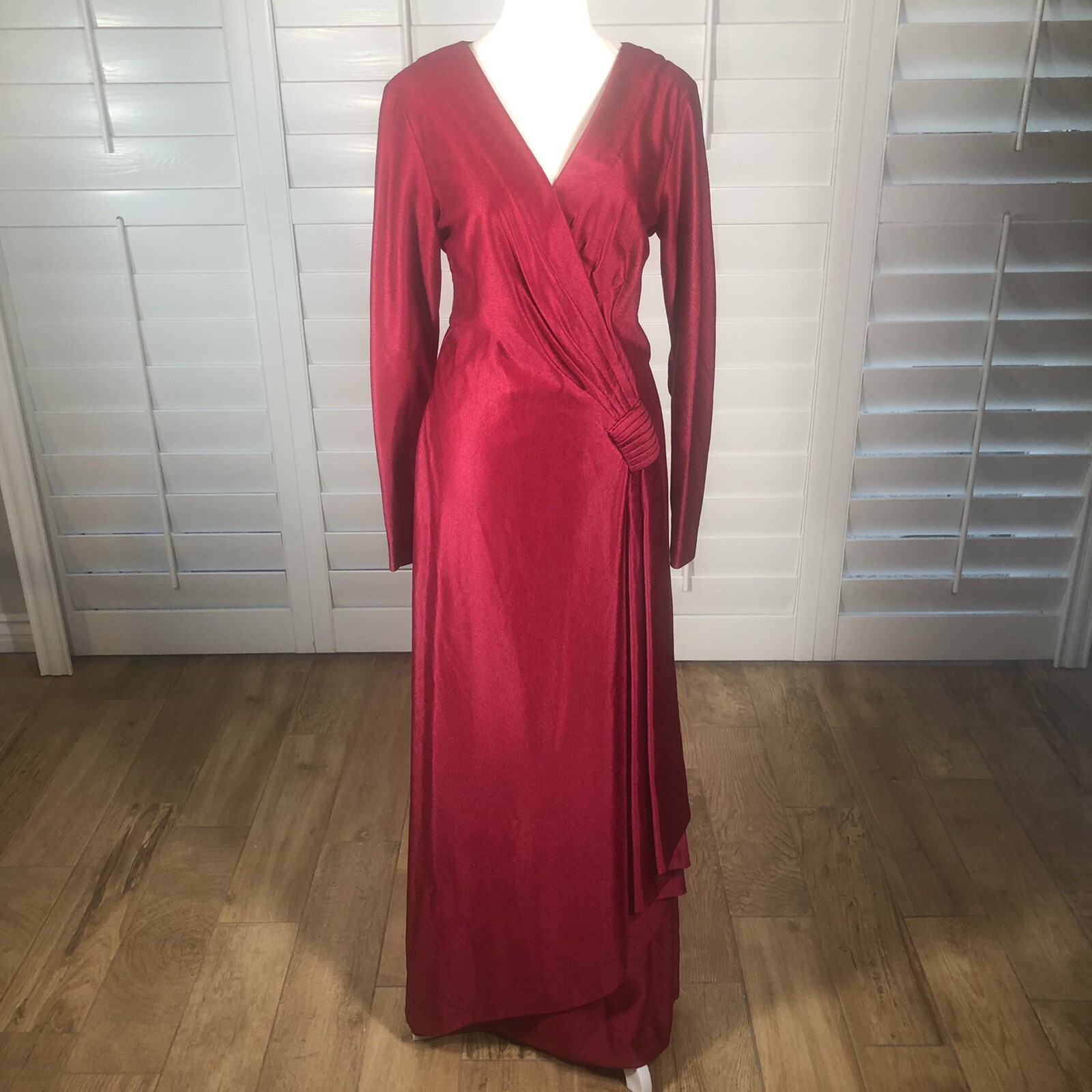 Vtg Handmade Deep Red Surplice Maxi 