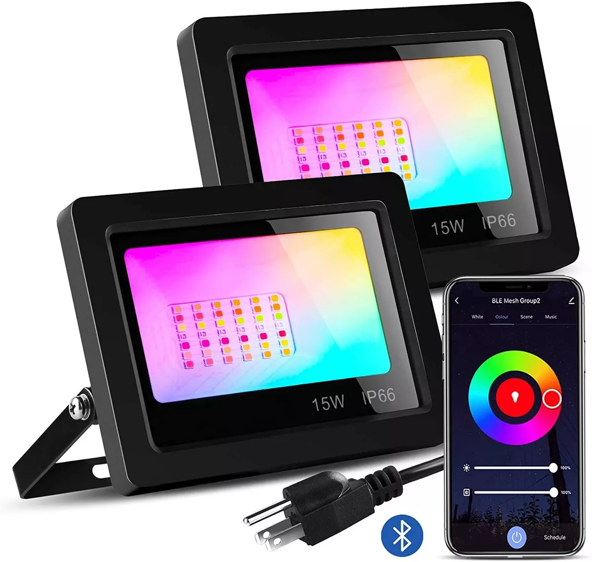 Smart RGB Flood Lights Outdoor Dimmable LED Lighting APP and Bluetooth Control
