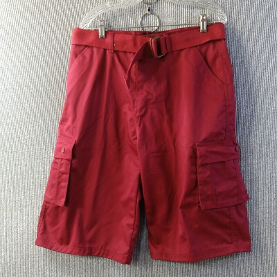Black Lacquer Cargo Shorts Mens 34 Red Belted Flat Front Pockets