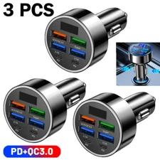3X 6 USB Port Super Fast QC3.0+PD Car Charger Adapter for iPhone Samsung Android