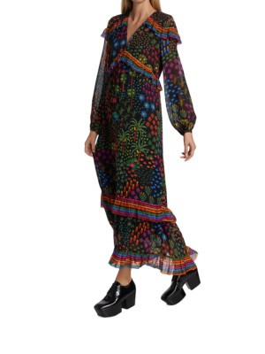Farm Rio XS Fruit Garden Maxi Womens Dress Colorful Print Ruffle Midi $285