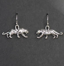Tiger Charm Earrings 925 sterling silver hooks pewter charms 1" Wild Animals