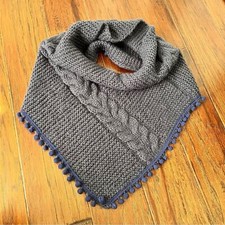 Knit scarf Navy Blue Pom Poms neck wrap handkerchief style pullover