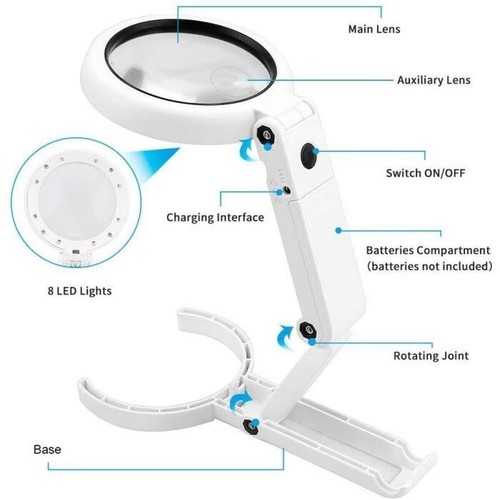 Loupe Éclairante 8 LED Support Pliable Grossissement 5X 11X Pour Lecture bijoux - Photo 3/5