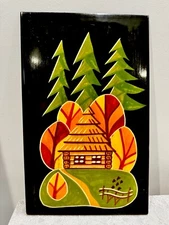 Vintage USSR Mid-century Carved  and Painted Wall  Wooden Picture “AUTUMN”