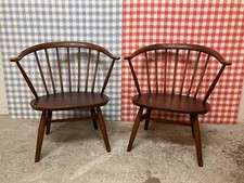 2x Ercol Windsor Cowhorn Cow Horn Low Fireside Spindle Back Chairs Model 451